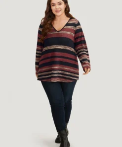 Striped Contrast V Neck T-shirt -Clothing Shop 455964181 ma fe4c2685 4d90 4aa6 842c 25dcc9bc24dd