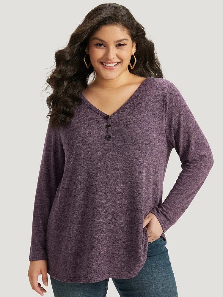 Heather Button Up Long Sleeve T-shirt 3 Heather Button Up Long Sleeve T-shirt