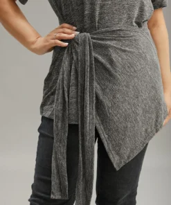 Plain Bowknot Front Heather T-shirt 14 Plain Bowknot Front Heather T-shirt -Clothing Shop 456311906 bc