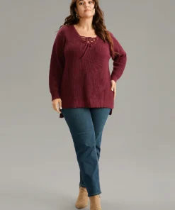 High Low Hem Lace Up Split Side Pullover -Clothing Shop 456489150 uc