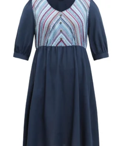 Boho Print Striped Patchwork Lantern Sleeve Dress 19 Boho Print Striped Patchwork Lantern Sleeve Dress -Clothing Shop 456513420 kz