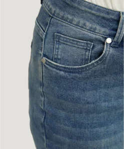 Flare Leg Very Stretchy Medium Wash Contrast Hem Jeans -Clothing Shop 456937210 vy