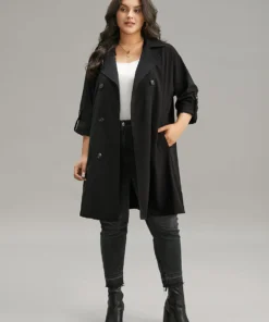 Halloween Plain Lapel Collar Button Up Tab Sleeve Coat