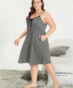 Plain Bowknot Pocket Lace Patchwork Night Dress -Clothing Shop 457192217 tv