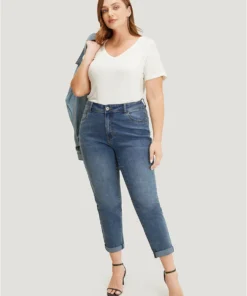 Very Stretchy High Rise Medium Wash Full Jeans -Clothing Shop 457479758 lu