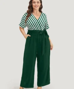 Striped Patchwork Pocket Batwing Sleeve Belted Wrap Jumpsuit 35 Striped Patchwork Pocket Batwing Sleeve Belted Wrap Jumpsuit -Clothing Shop 457537502 zp 16a0a895 38db 4803 9634 01aba388123c