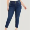 Very Stretchy High Rise Dark Wash Layered Contrast Stitch Jeans -Clothing Shop 457815600 uw