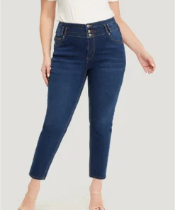 Very Stretchy High Rise Dark Wash Layered Contrast Stitch Jeans
