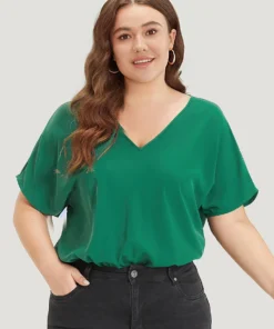 Solid V Neck Dolman Sleeve Cut Out Bodysuit -Clothing Shop 457981465 dt