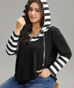 Striped Patchwork Hooded Half Zip Sweatshirt 10 Striped Patchwork Hooded Half Zip Sweatshirt -Clothing Shop 458194528 lo