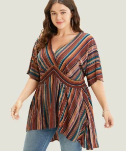 Striped Contrast Shirred Wrap High Low Hem Pocket Blouse -Clothing Shop 458333214 us e4a6d1dd e39f 466f 8971 ad51cff95fe9