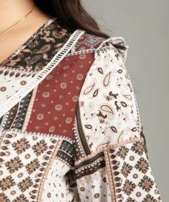 Moroccan Print Lace Panel Ruffles Frill Trim Blouse 14 Moroccan Print Lace Panel Ruffles Frill Trim Blouse -Clothing Shop 458488475 nv