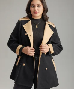 Lapel Collar Patchwork Double Breasted Pocket Coat 17 Lapel Collar Patchwork Double Breasted Pocket Coat -Clothing Shop 458503758 gm