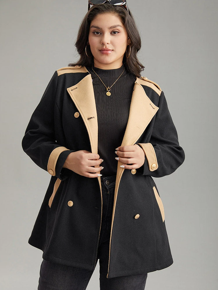 Lapel Collar Patchwork Double Breasted Pocket Coat 8 Lapel Collar Patchwork Double Breasted Pocket Coat - Image 6