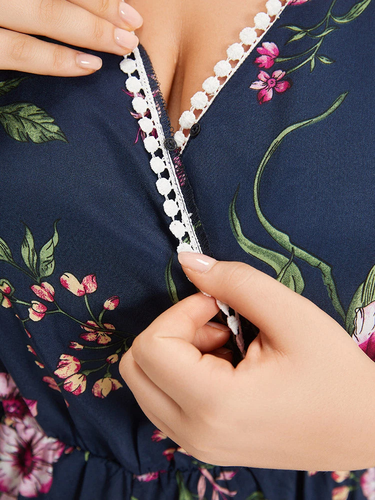 Floral Print Overlap Collar Contrast Trim Pocket Jumpsuit 10 Floral Print Overlap Collar Contrast Trim Pocket Jumpsuit - Image 8