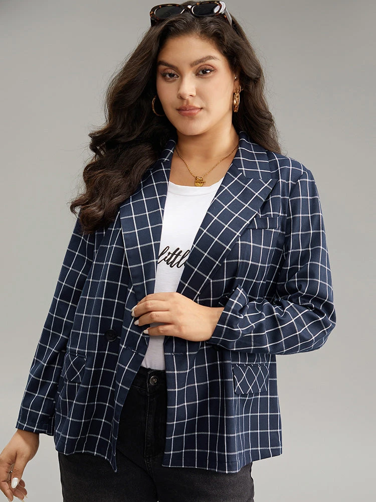 Plaid Flap Detail Suit Collar Button Up Blazer 7 Plaid Flap Detail Suit Collar Button Up Blazer - Image 5