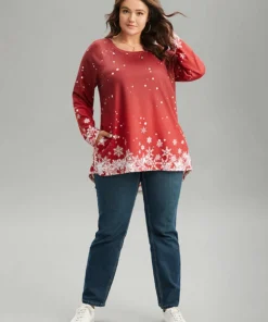 Christmas Snowflake Raglan Sleeve High Low Hem T-shirt -Clothing Shop 459544441 bh 82197015 e5d9 469c 915b 63609d4c6684