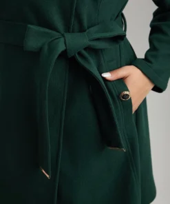 Solid Metal Detail Belted Pocket Coat -Clothing Shop 459725229 lw