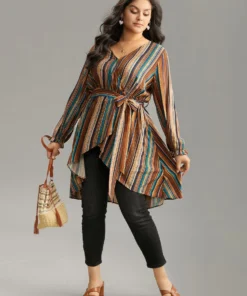 Striped Overlap Collar Arc Hem Belted Blouse -Clothing Shop 45994239 wd e1ac7222 2a81 4da2 8027 6a2d713ebe1e