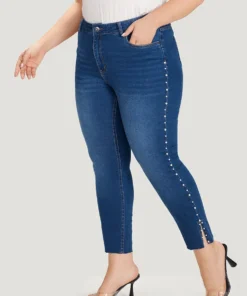 Beaded Split Side Pocket High Rise Jeans