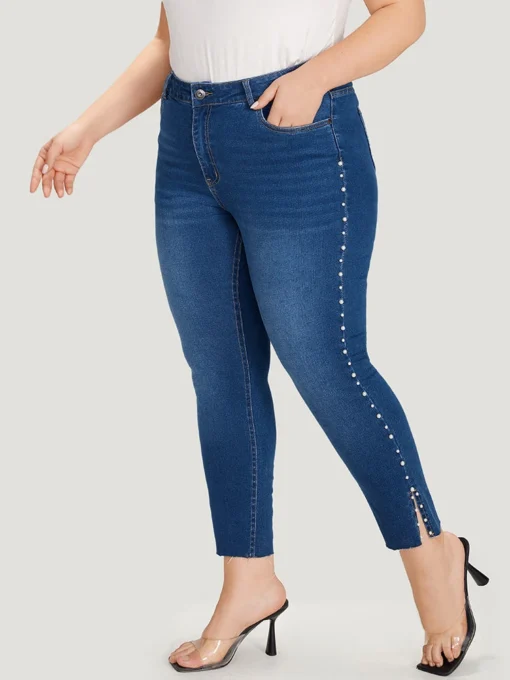 Beaded Split Side Pocket High Rise Jeans -Clothing Shop 460043317 eu