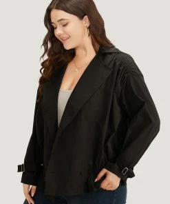 Shirred Lapel Collar Metal Buckle Button Up Coat 13 Shirred Lapel Collar Metal Buckle Button Up Coat -Clothing Shop 460123913 od