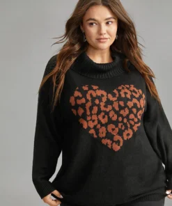 Hreat Print Contrast Turtle Neck Pullover 13 Hreat Print Contrast Turtle Neck Pullover -Clothing Shop 460314587 ny