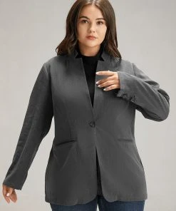 Stand Collar Button Up Pocket Blazer -Clothing Shop 460409832 iy