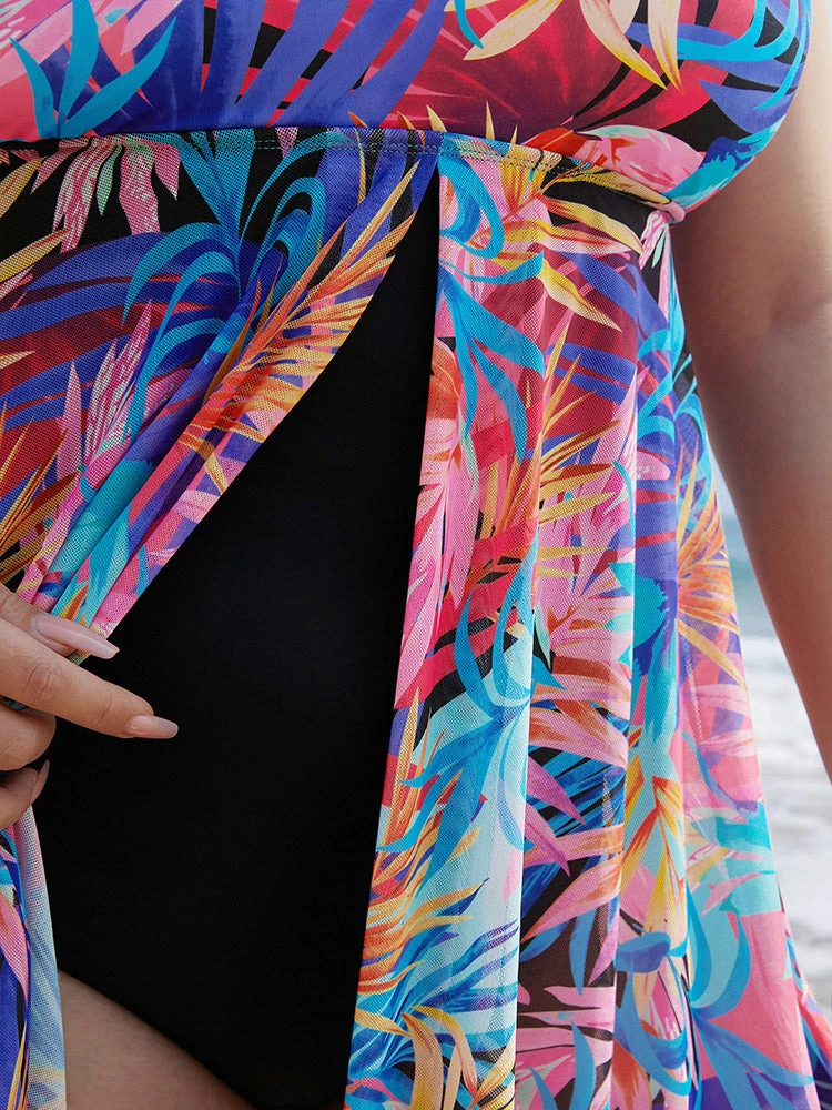 Tropical Print Ruffles Split Front Swim Dress 10 Tropical Print Ruffles Split Front Swim Dress - Image 8
