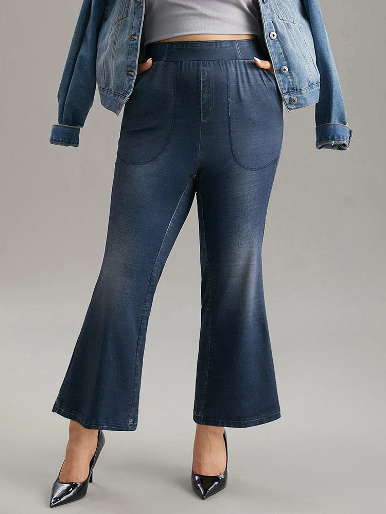 Denim Effect Prin Elastic Waist Flare Leg Leggings 3 Denim Effect Prin Elastic Waist Flare Leg Leggings