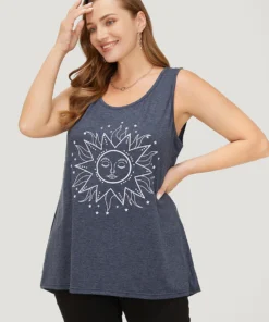 Sun Print High Low Hem Tank Top
