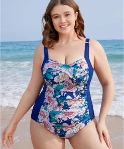 Floral Ruched Crossover Front Sculpt Waist One Piece Swimsuit