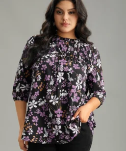 Floral Print Frill Trim Cut Out Blouse -Clothing Shop 463150352 db c0fbaf4d 637d 497d a95d d903341680ef