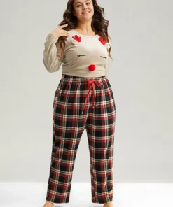 Christmas Elk Fluffy Ball Round Neck Sleep Top -Clothing Shop 463333744 qb