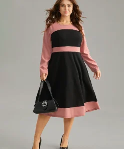 Colorblock Contrast Ruffle Hem Dress