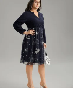 Star Glitter Mesh Patchwork Notched Dress 13 Star Glitter Mesh Patchwork Notched Dress -Clothing Shop 463986616 dg