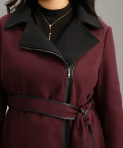 Lapel Collar Contrast Patchwork Zipper Belted Coat 10 Lapel Collar Contrast Patchwork Zipper Belted Coat -Clothing Shop 464322738 fd