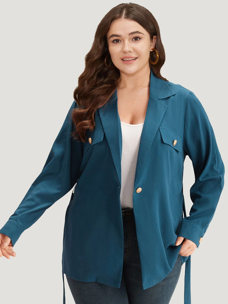 Plain Lapel Collar Belted Metal Detail Blazer 4 Plain Lapel Collar Belted Metal Detail Blazer - Image 2