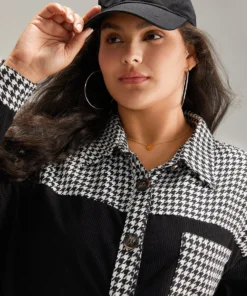 Houndstooth Patchwork Pocket Button Through Corduroy Coat -Clothing Shop 464464575 fr d596c8ef a527 41c9 bf6f 94e0e619a28b