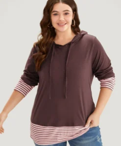 Striped Patchwork Hooded Drawstring T-shirt -Clothing Shop 464490622 cs 8ff084f6 c346 4b8f b783 02dfad2ffd81