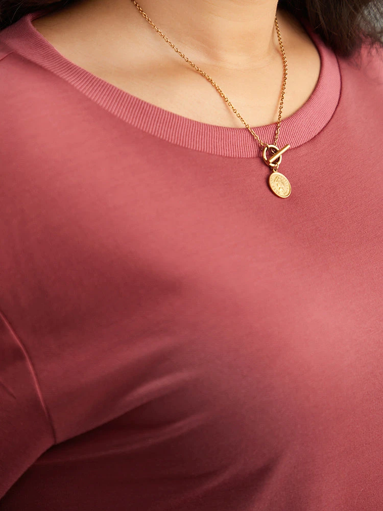 Solid Rib Knit Hem High Low Hem Sweatshirt 8 Solid Rib Knit Hem High Low Hem Sweatshirt - Image 6