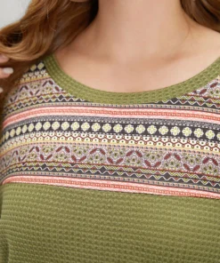 Boho Print Patchwork Waffle Knit Crew Neck Sweatshirt -Clothing Shop 465638107 wn 7c0d22ad 7c7c 420b be59 f31c178ee584