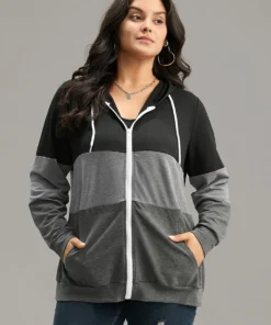 Colorblock Contrast Drawstring Zipper Hooded Sweatshirt -Clothing Shop 465653920 jw 8ae1679b 952f 42c1 8413 eef8a64d1d0c