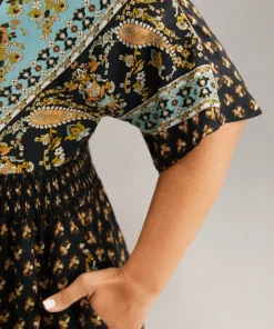 Bandana Print Wrap Shirred Batwing Sleeve Dress -Clothing Shop 465688113 co