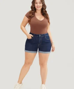 Skinny Very Stretchy Dark Wash Cuffed Hem Denim Shorts -Clothing Shop 466437313 dp