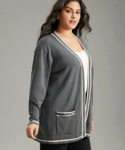 Supersoft Essentials Striped Patchwork Pocket Open Front Cardigan 41 Supersoft Essentials Striped Patchwork Pocket Open Front Cardigan -Clothing Shop 467709997 rg