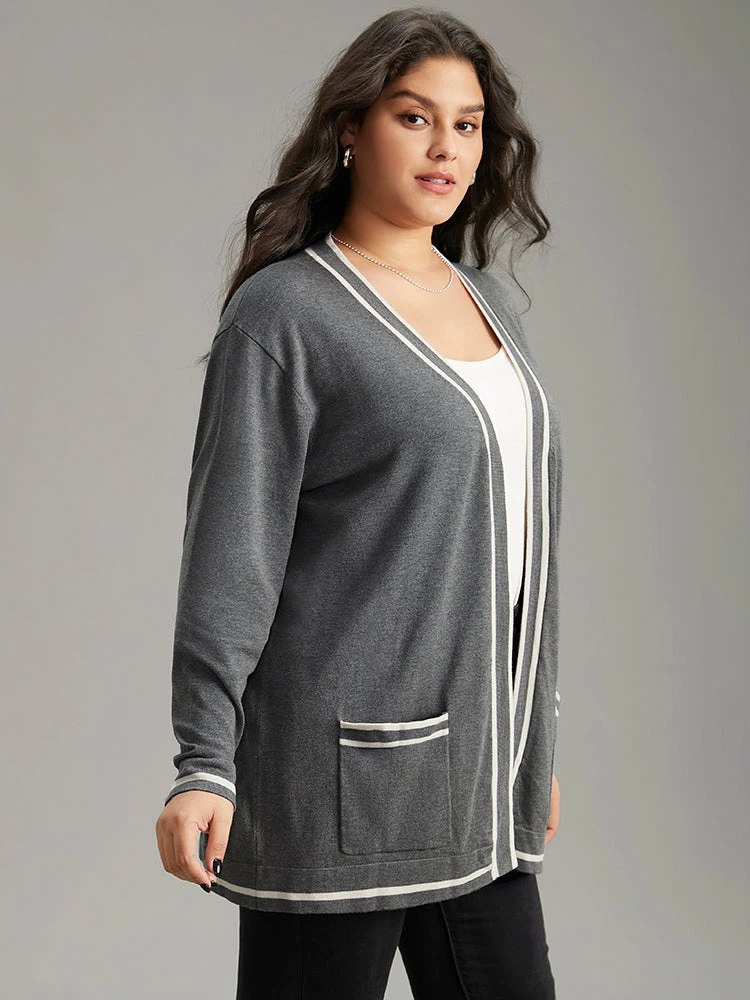 Supersoft Essentials Striped Patchwork Pocket Open Front Cardigan 22 Supersoft Essentials Striped Patchwork Pocket Open Front Cardigan - Image 20