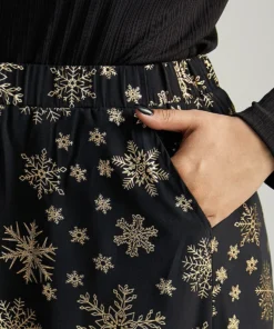 Snowflake Glitter Elastic Waist Pocket A-line Skirt -Clothing Shop 468209245 lw