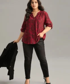 Silhouette Floral Print Gathered Tab Sleeve Blouse -Clothing Shop 468763008 yy a78bb642 60aa 4b08 85ec c60d505dceed