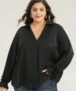Anti-Wrinkle Knot Pleated Lantern Sleeve Blouse